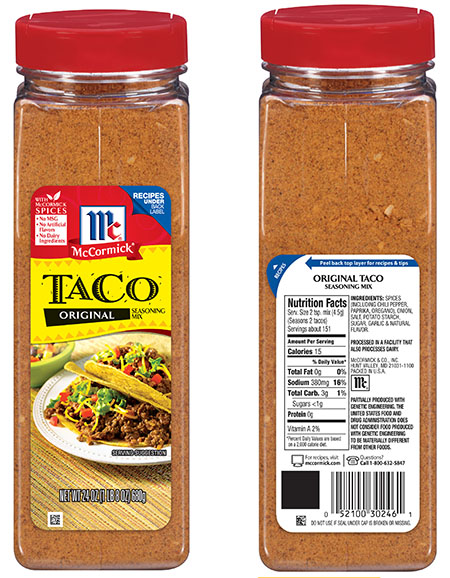 Voluntary Recall Notice of McCormick 24 oz. Club Size Original Taco Seasoning Mix Due to Unlabeled Milk Allergen